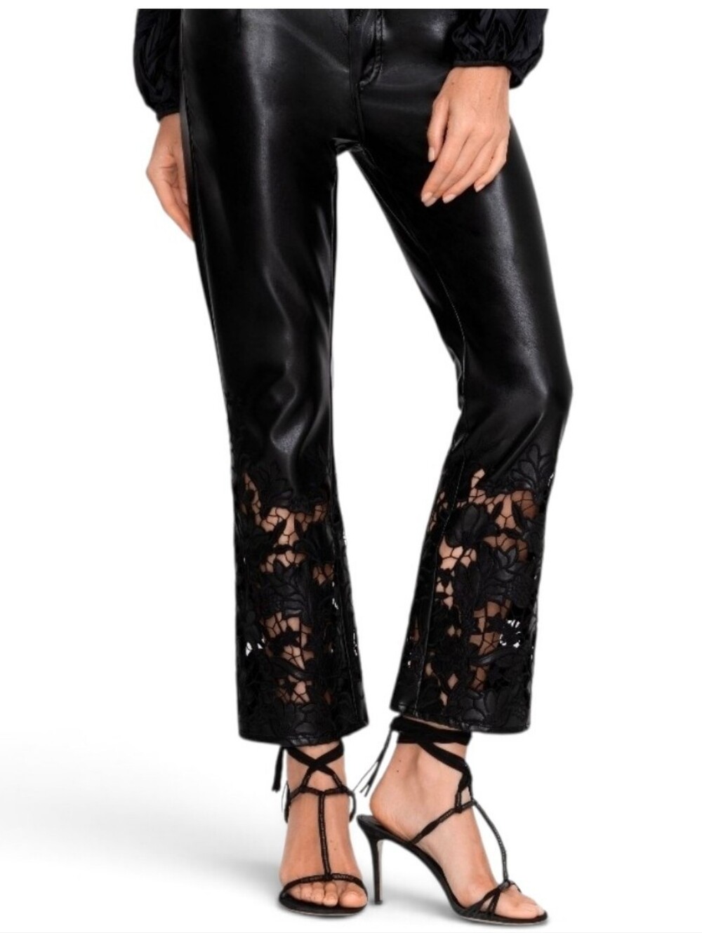 JOHNNY WAS Black Portia Vegan Leather Lace Cutout Cropped Pants - Size 25